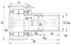 螺栓型滾輪 NUKRE35, 軸向引導(dǎo)，滿裝圓柱滾子，帶偏心擋圈，兩側(cè)迷宮密封