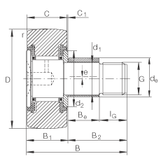 螺栓型滾輪 KRE16-PP, 軸向引導(dǎo)，帶偏心鎖圈，兩側(cè)用塑料推力平墊圈