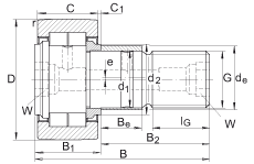 螺栓型滾輪 NUKRE52, 軸向引導(dǎo)，滿裝圓柱滾子，帶偏心擋圈，兩側(cè)迷宮密封