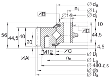 交叉滾子軸承 XSA140414-N, 標(biāo)準(zhǔn)系列 14， 外部的齒輪齒，兩側(cè)唇密封