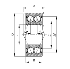 角接觸球軸承 3008-B-2Z-TVH, 雙列，雙側(cè)間隙密封，接觸角 α = 25°