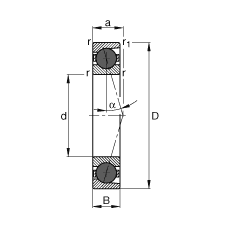 主軸軸承 HCB7208-C-T-P4S, 調(diào)節(jié)，成對或單元安裝，接觸角 α = 15°，陶瓷球，限制公差