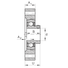 軸承座單元 FLCTEY40, 帶兩個螺栓孔的法蘭的軸承座單元，鑄鐵， 內圈帶平頭螺釘， P 型密封，無再潤滑結構