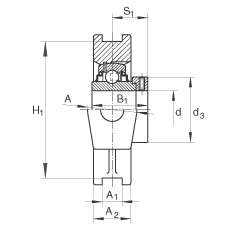 吊裝式軸承座單元 RTUE35, 鑄鐵軸承座，帶偏心鎖圈的外球面球軸承，R 密封
