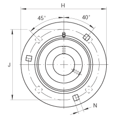 軸承座單元 GRA40, 帶三個(gè)/四個(gè)螺栓孔的法蘭的軸承座單元，沖壓鋼板，偏心鎖圈，P 型密封