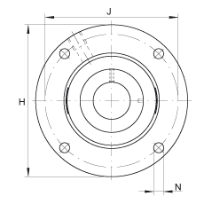 軸承座單元 RMEO90, 帶四個(gè)螺栓孔的法蘭的軸承座單元，鑄鐵，定心凸出物，偏心鎖圈，系列 63，R密封