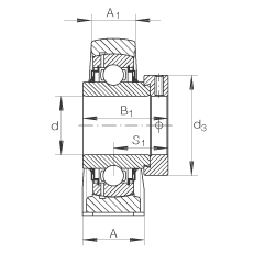 直立式軸承座單元 LASE50-N, 鑄鐵軸承座，帶偏心鎖圈的外球面球軸承，L 型密封