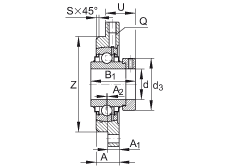 軸承座單元 RMEO90, 帶四個(gè)螺栓孔的法蘭的軸承座單元，鑄鐵，定心凸出物，偏心鎖圈，系列 63，R密封